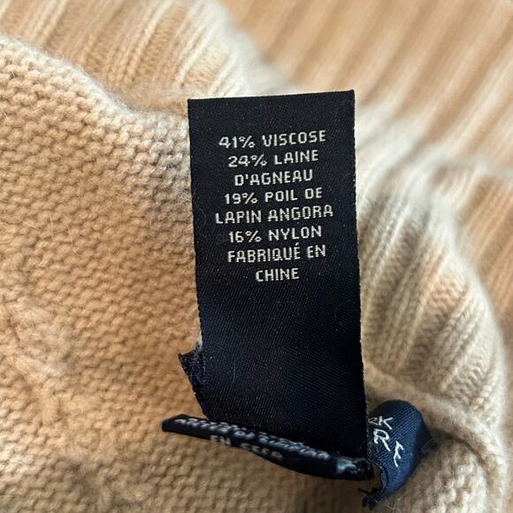 Jones New York Sweater Womens L Tan Angora Rabbit Lambs Wool Open Front Cardigan - Picture 9 of 12